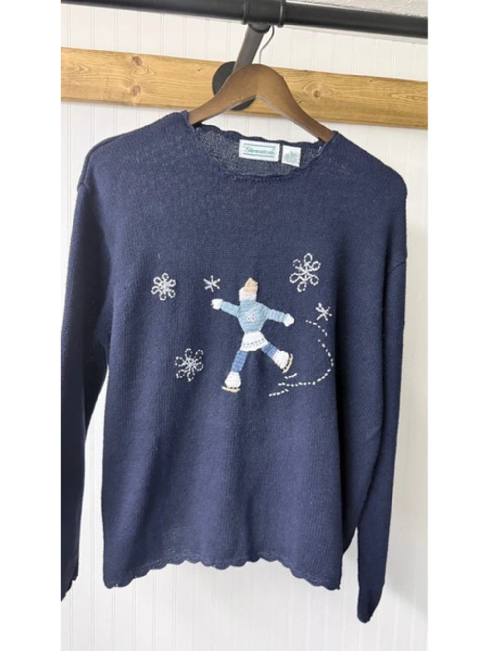 vintage Shenanigans navy blue sweater knitted skater snow xl granny cottagecore